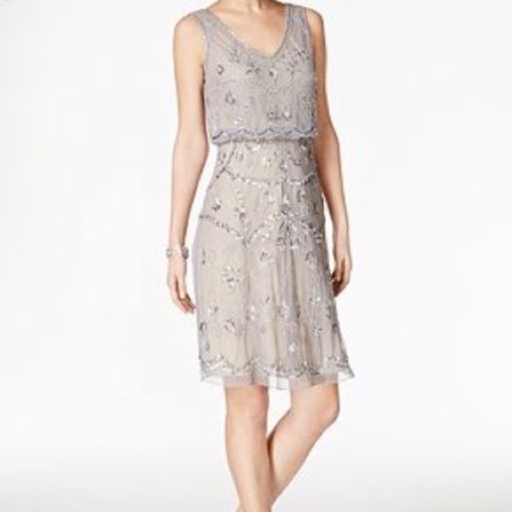 Adrianna Papell Beaded Illusion Blouson Dress